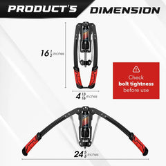 The Wrist and Forearm Blaster Roller for Training fits standard and Olympic weight plates and measures 16.5" tall, 4.8" wide closed, and 24.6" wide open. Warning: Check bolt tightness before use.