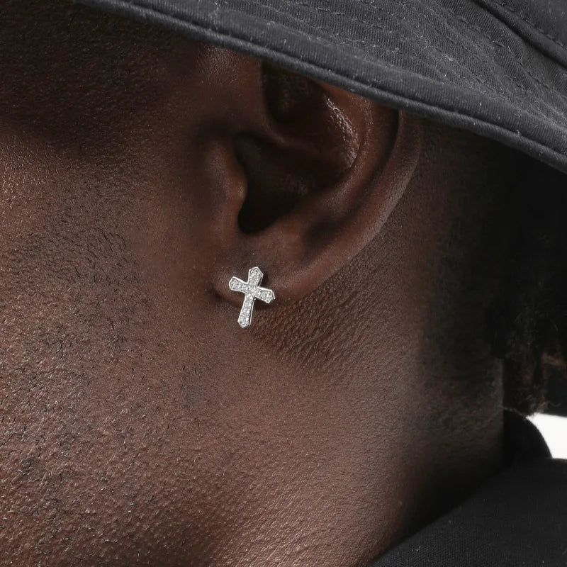 Silver Cross Dangle Drop Earrings