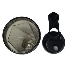 A top-down view of the 600ml Vortex Mixer Shaker Bottle made from high quality TRITAN material, featuring a geometric interior design and a black flip-cap lid placed to the right; ideal for protein shakes at the gym.