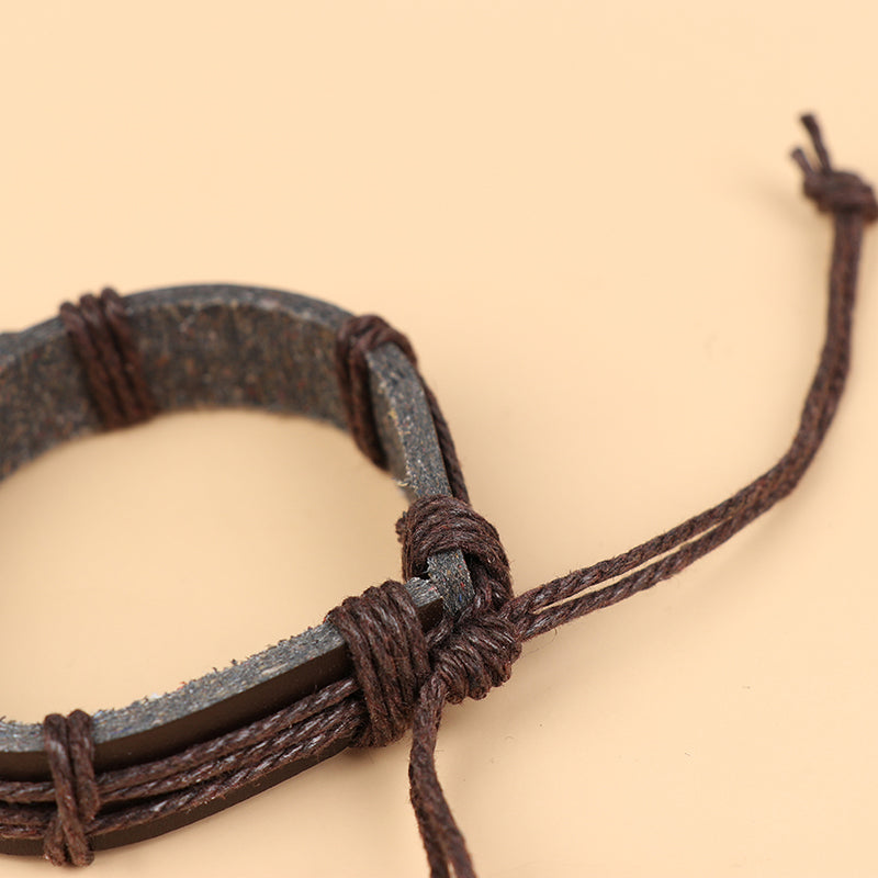 Vintage Cross Leather Rope Bracelet