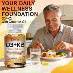 Vitamin D3 K2 Capsule - 5000 IU Vitamin D3 Promotes Strong Bones, Calcium Absorption, Teeth, Heart, Cardiovascular Health