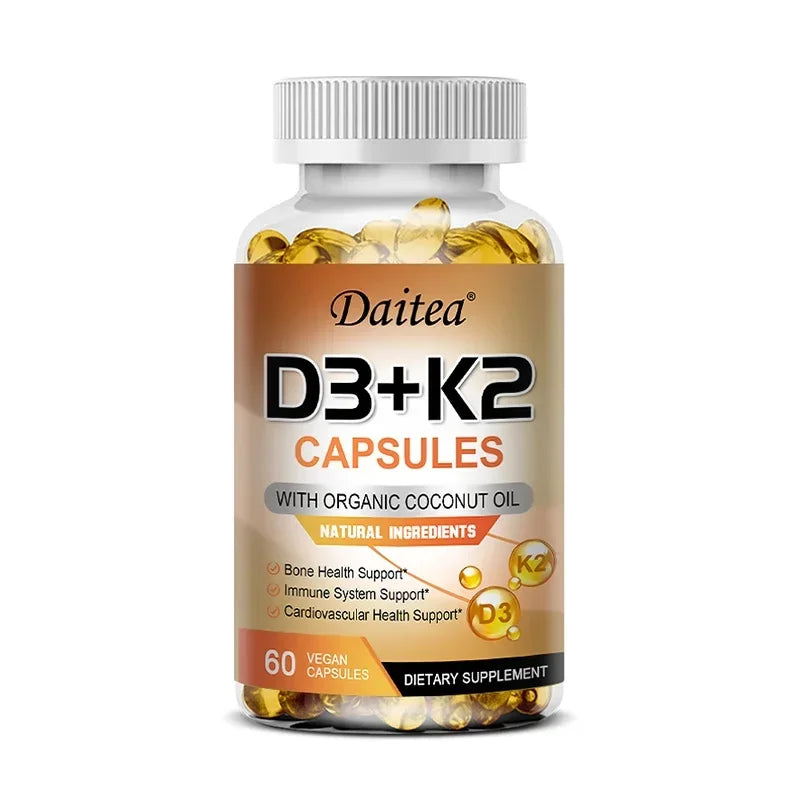 Vitamin D3 K2 Capsule - 5000 IU Vitamin D3 Promotes Strong Bones, Calcium Absorption, Teeth, Heart, Cardiovascular Health