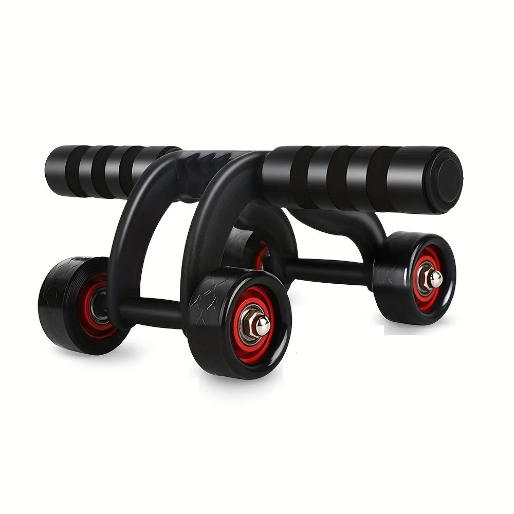 A close-up of the 1pc Abdominal Exercise Wheel with four wheels for stability and foam-padded handles—ideal for strengthening core and toning abs during home gym fitness routines.