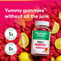 Physician's Choice Fiber Gummies for Digestive Health&Regularity-Raspberry Lemon Flavor Natural Chicory Root Prebiotic Fiber60CT