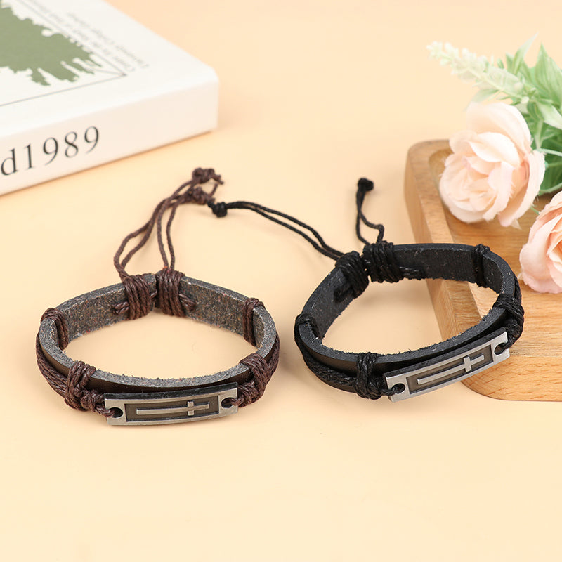 Vintage Cross Leather Rope Bracelet