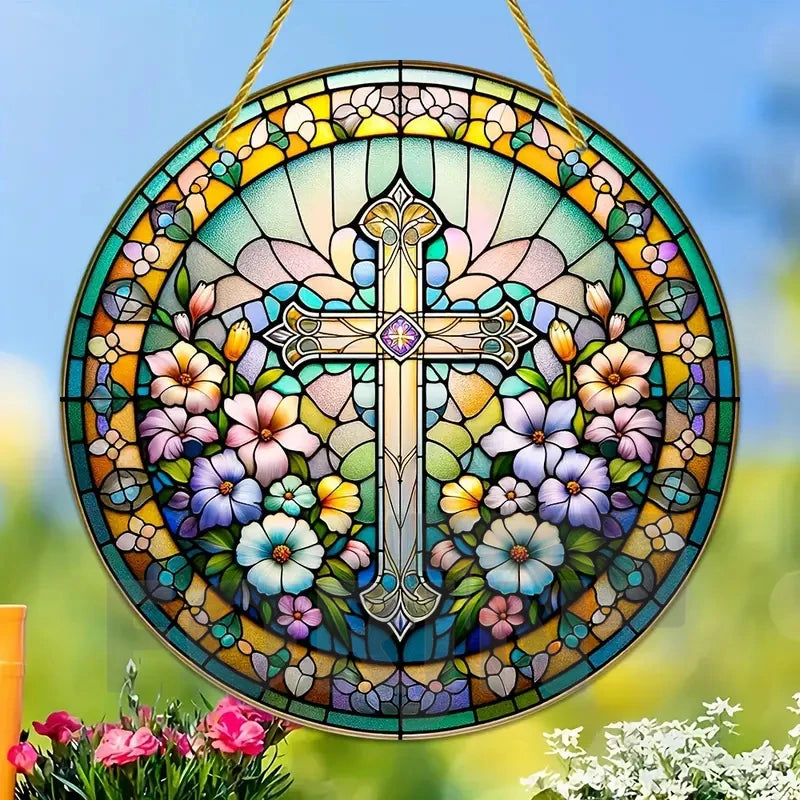 Christian Cross Suncatcher Hanging Decor