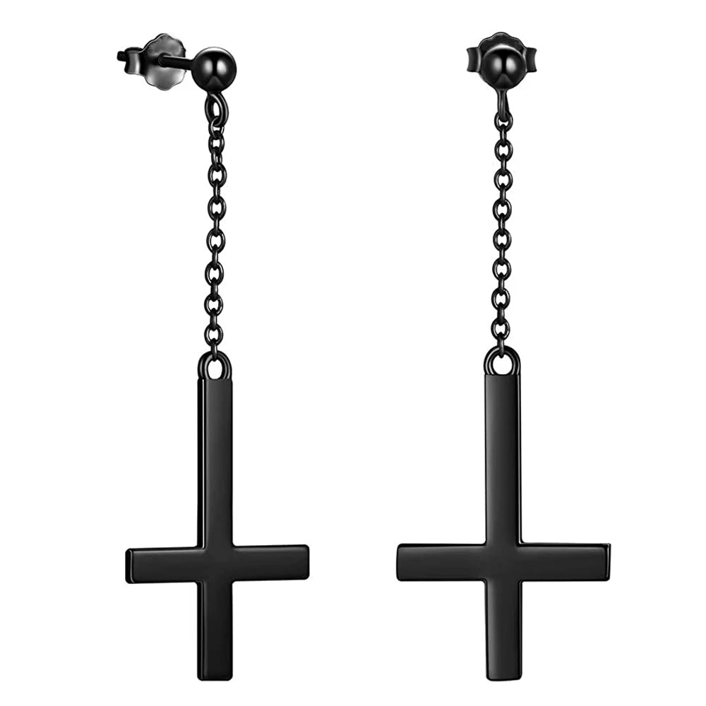 Stainless Steel Inverted Cross Stud Earrings
