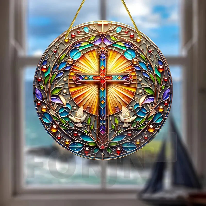 Christian Cross Suncatcher Hanging Decor