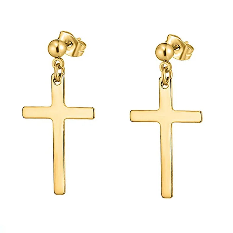 Stainless Steel Inverted Cross Stud Earrings