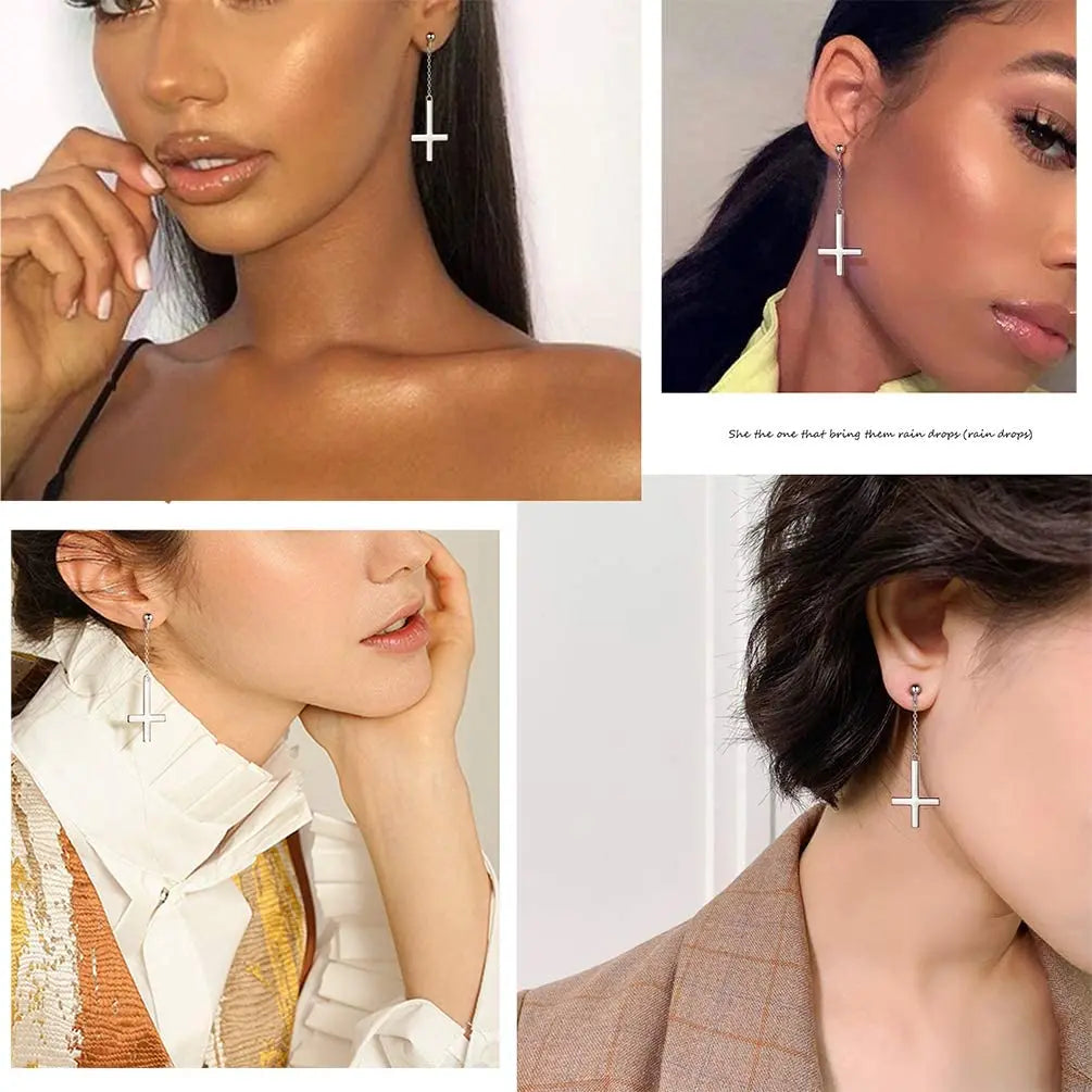 Stainless Steel Inverted Cross Stud Earrings