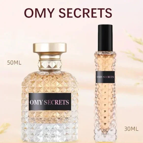 Two Miss Adventure Donna Perfume bottles are shown: a larger, ornate 50ml and a slim 30ml, both with textured glass and black labels. They feature a floral fruity rose jasmine scent in an Eau De Toilette spray for lasting freshness.