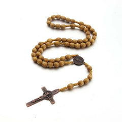 Wooden Rosary Cross Prayer Necklace
