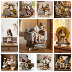 Reading Girl Wooden Bookshelf Decor