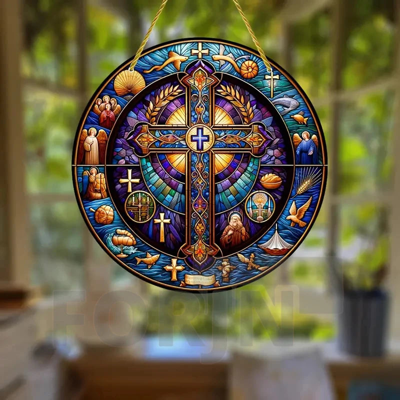 Christian Cross Suncatcher Hanging Decor