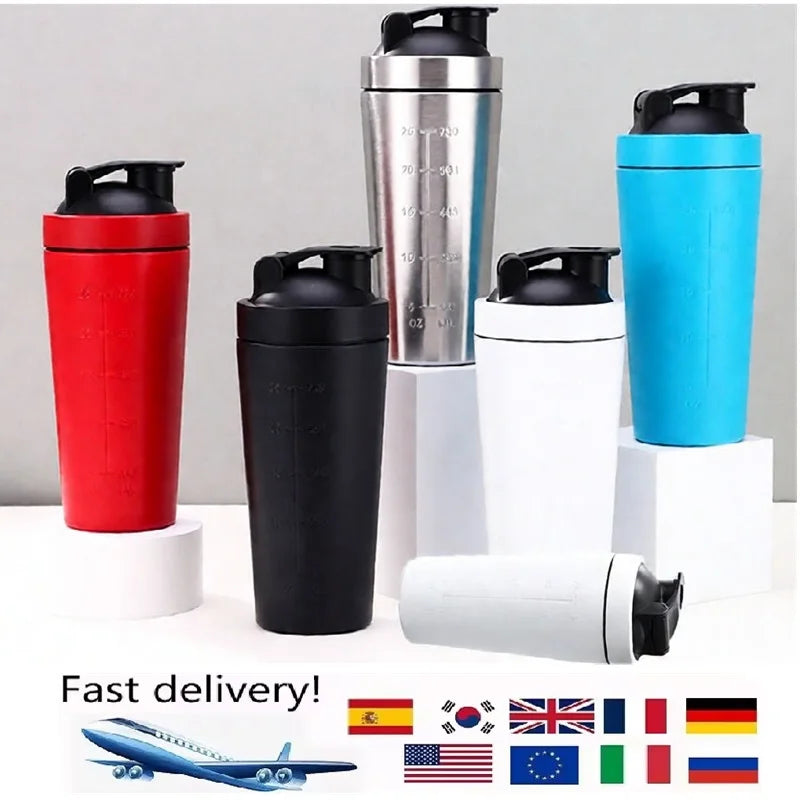 Stainless Steel Protein Powder Shaker Bottle With Steel Ball Leak Proof Gym Fitness Sport Whey Shakes Cup Fitness Sports Mug