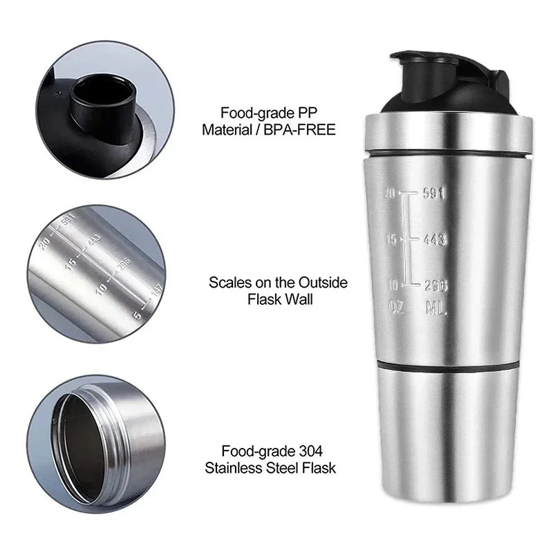 New Detachable Double Layer Stainless Steel Vacuum Whey Protein Powder Sports Shaker Water Bottle for Outdoor Use