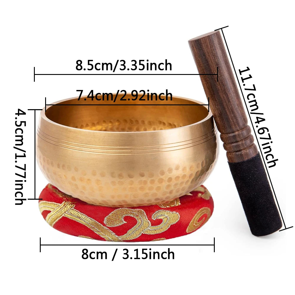 Handcrafted Brass Meditation Singing Bowl Set