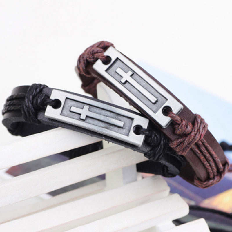Vintage Cross Leather Rope Bracelet