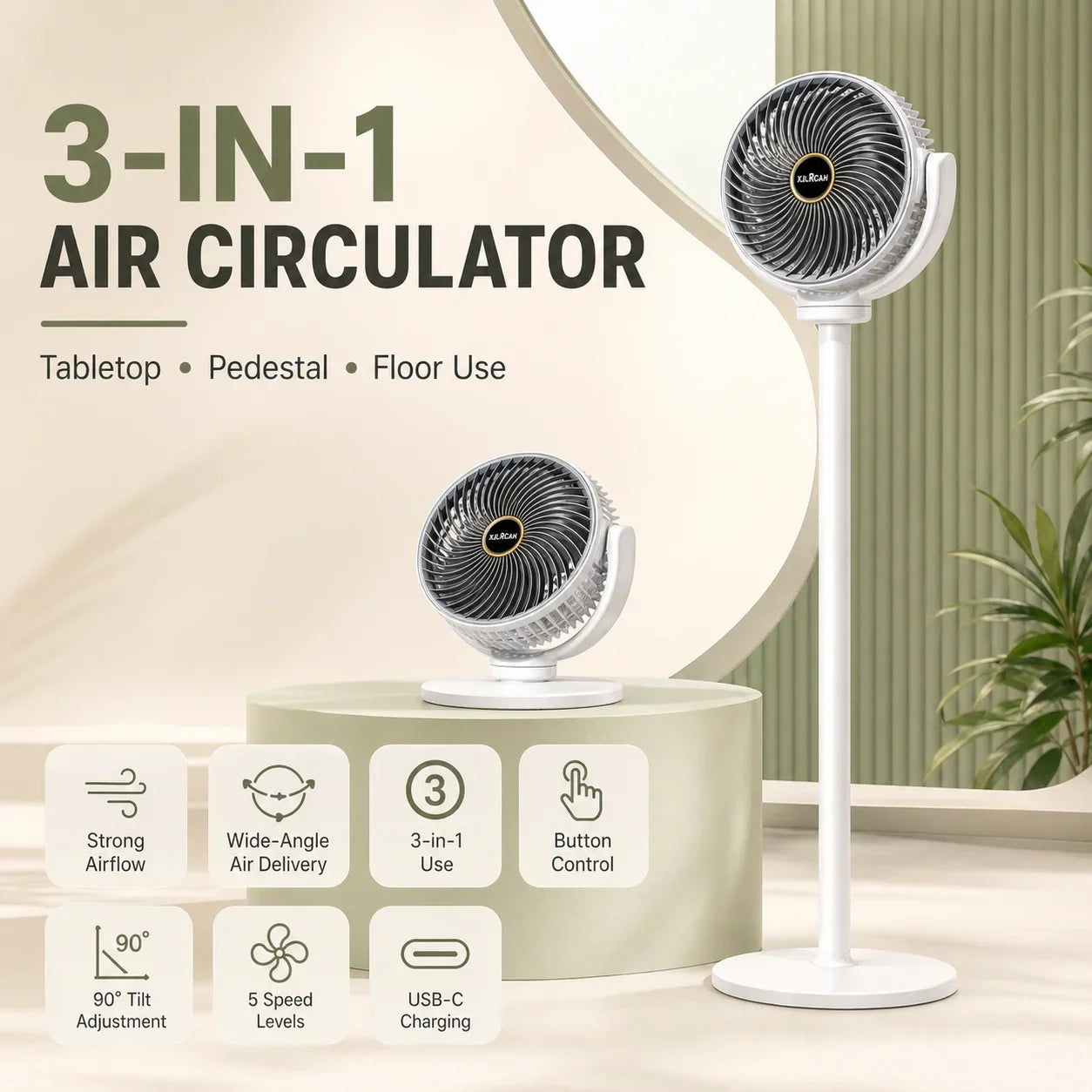 3-in-1 Portable Air Circulator Fan