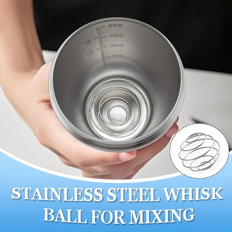 Stainless Steel Protein Powder Shaker Bottle With Steel Ball Leak Proof Gym Fitness Sport Whey Shakes Cup Fitness Sports Mug
