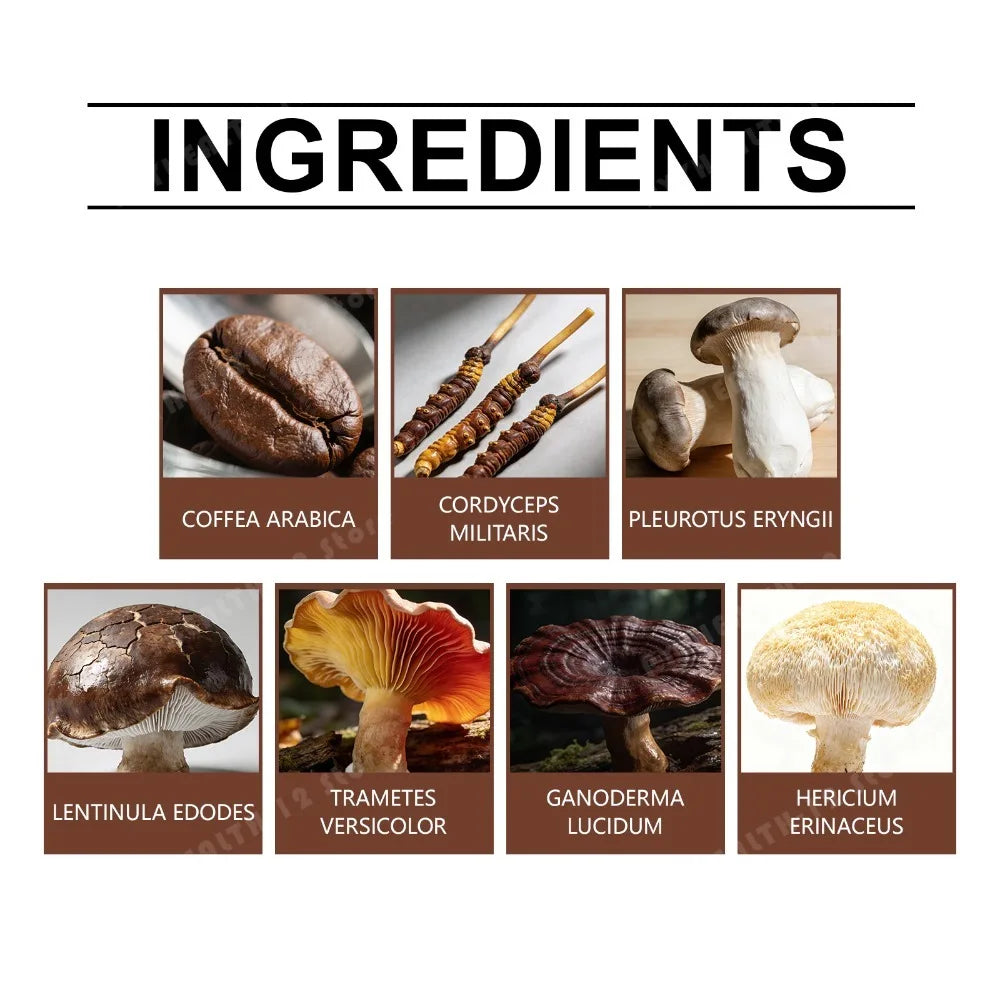 Docteat Mushroom Coffee Powder with Cordyceps, Lion's Mane, Reishi, Shiitake & Turkey Tail for Focus, Energy & Wellness, 180g
