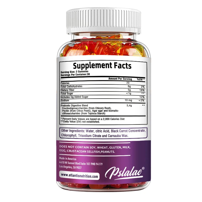 Prebiotic Sugar-Free Fiber Gummies - Supports Digestive Health, Promotes Overall Gut Health, and Regulates Stomach Function