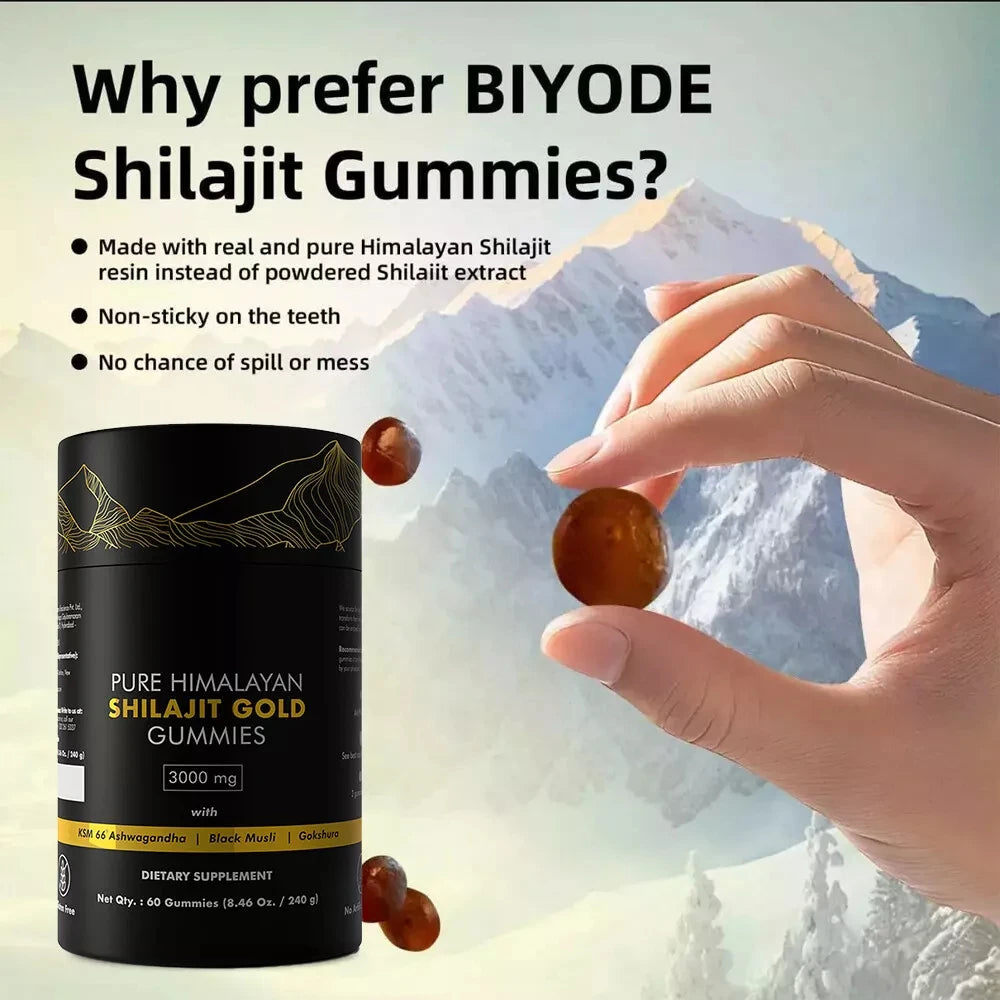 Gomitas de Shilajit Puro del Himalaya, 3000 mg de Shilajit de Grado Dorado con Ashwagandha y Gokshura para fortalecer el sistema inmunitario y aumentar la energía.