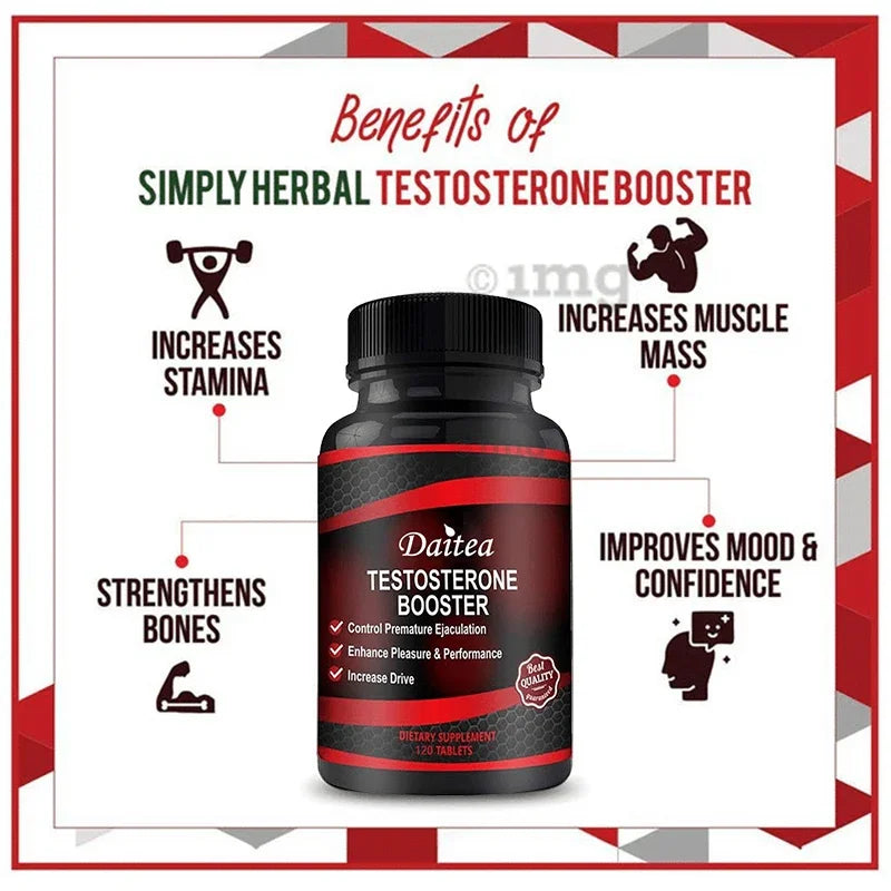 A bottle of Muscle Builder Capsules is shown with text highlighting its benefits: boosts muscle mass, supports anabolic activity, and aids muscle development. Arrows point to icons representing each benefit.