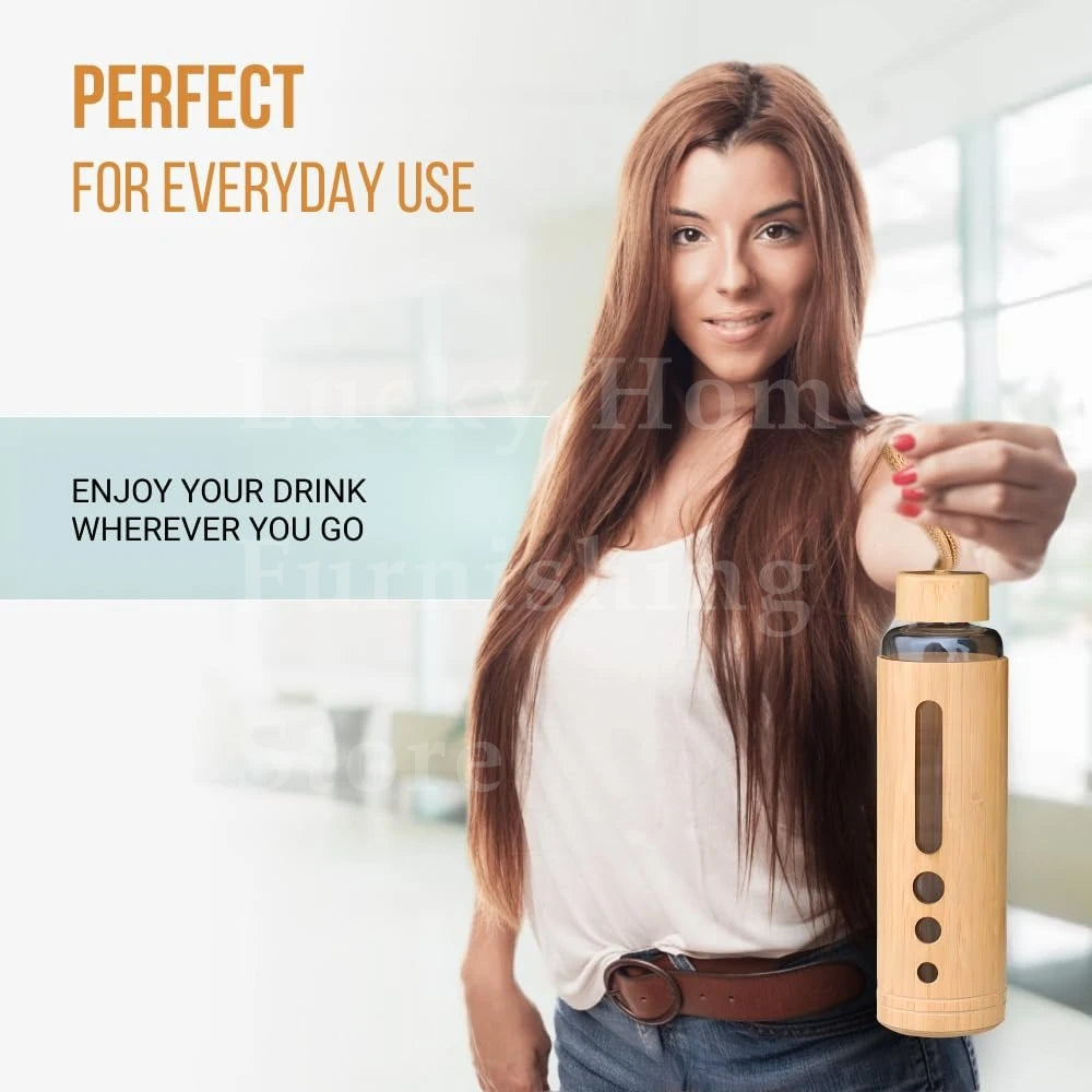 550ml Borosilicate Glass Water Bottle with Bamboo Sleeve