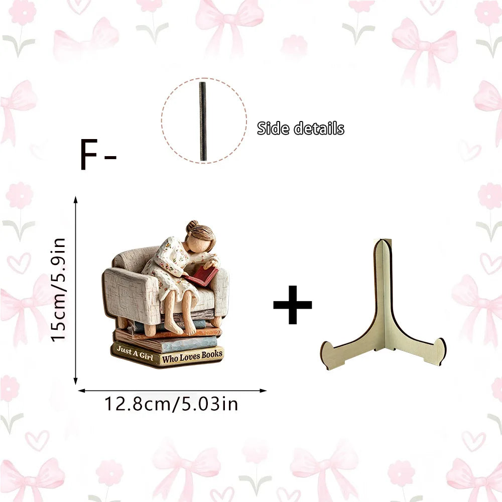 Reading Girl Wooden Bookshelf Decor