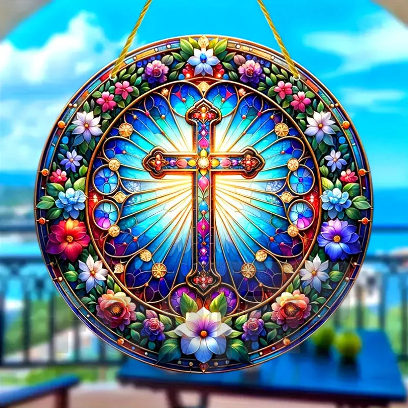 Christian Cross Suncatcher Hanging Decor
