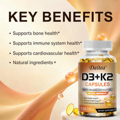 Vitamin D3 K2 Capsule - 5000 IU Vitamin D3 Promotes Strong Bones, Calcium Absorption, Teeth, Heart, Cardiovascular Health