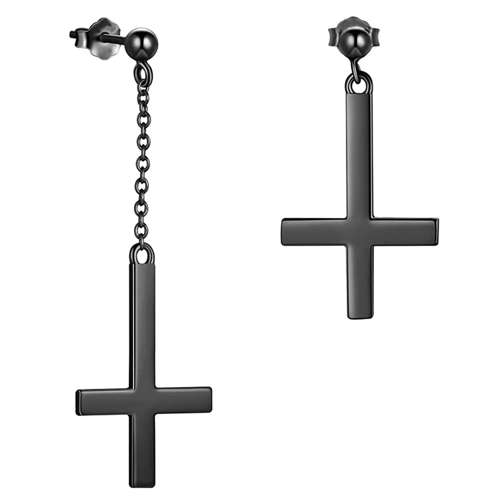 Stainless Steel Inverted Cross Stud Earrings