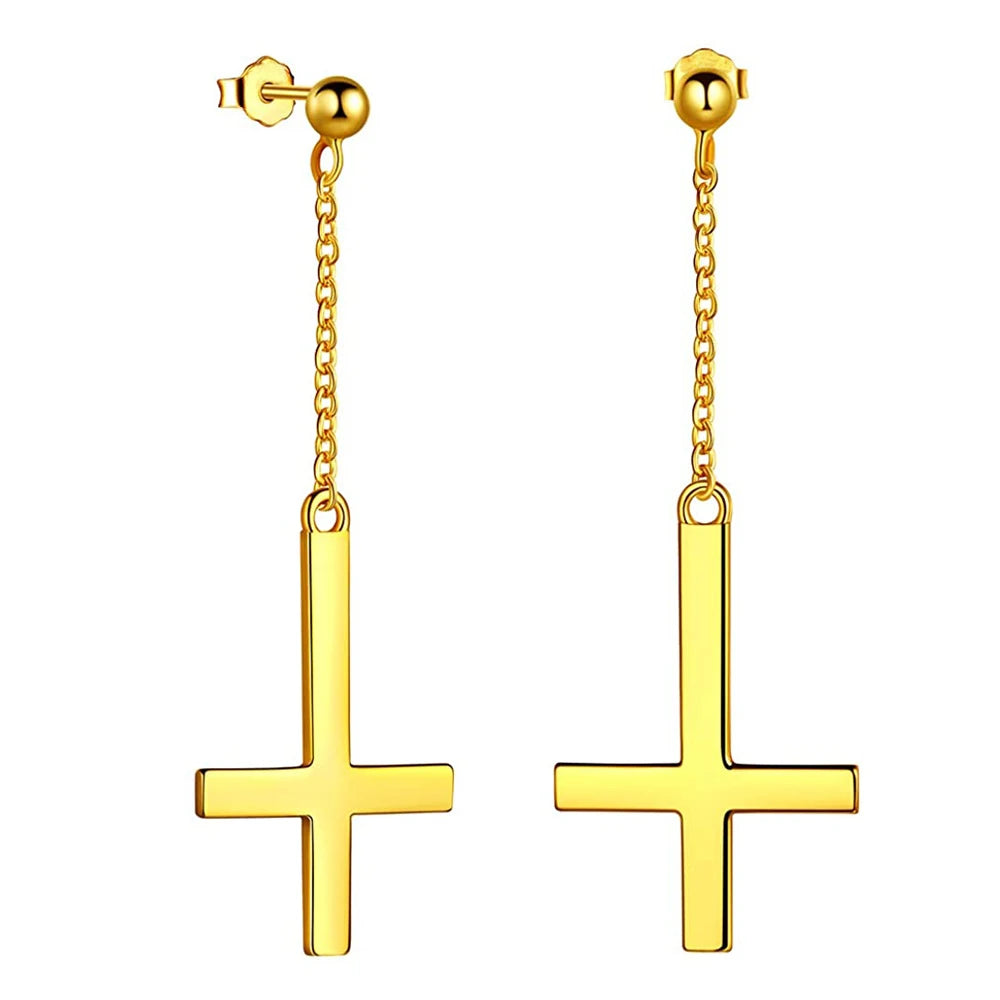 Stainless Steel Inverted Cross Stud Earrings