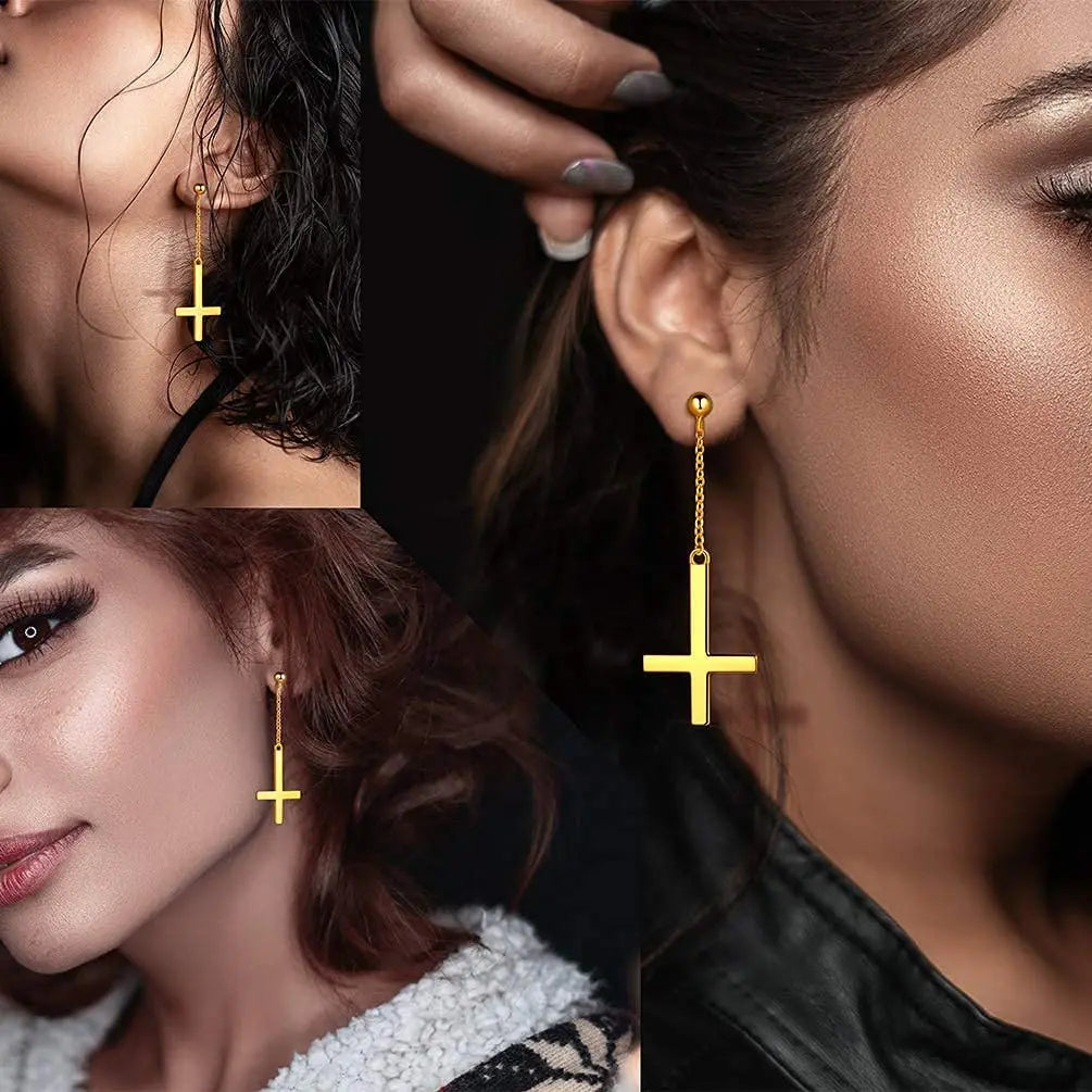 Stainless Steel Inverted Cross Stud Earrings