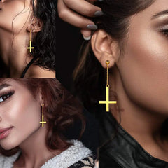 Stainless Steel Inverted Cross Stud Earrings