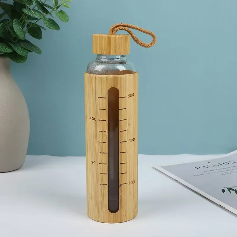 550ml Borosilicate Glass Water Bottle with Bamboo Sleeve
