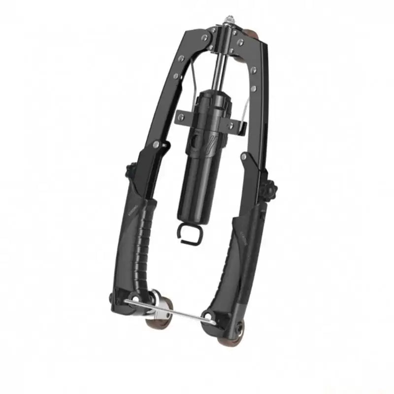 The 31BE Adjustable Hydraulic Power Chest Press Machine Arm Trainer with Counter Enduring features dual curved toothed arms, a central hydraulic cylinder, and rubber handles—ideal for unisex strength or arm training—shown on a white background.