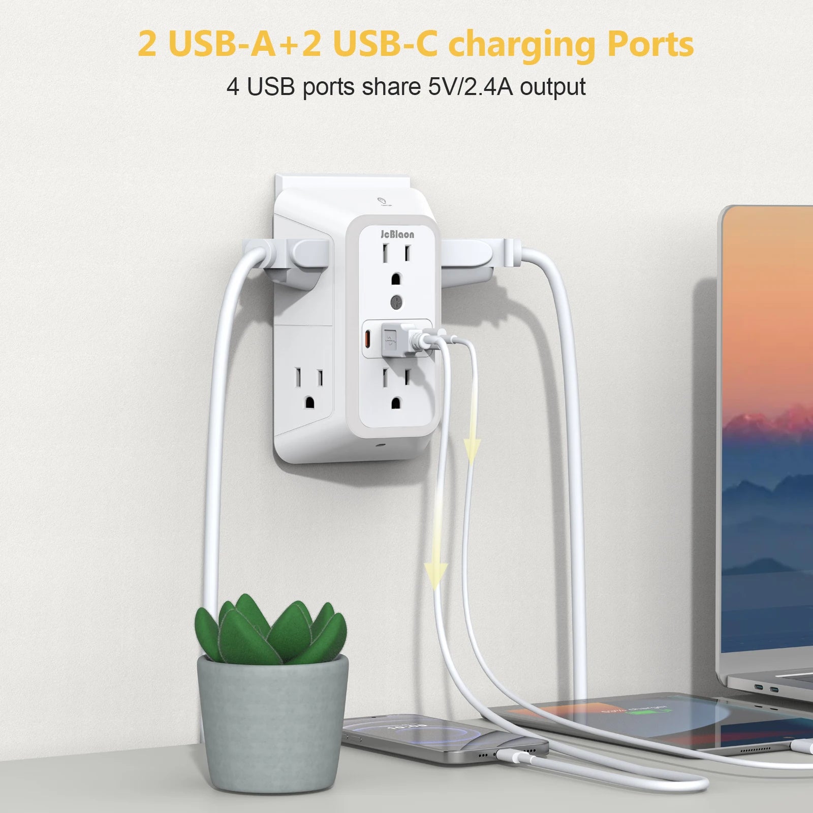 Wall Outlet Extender with USB Ports