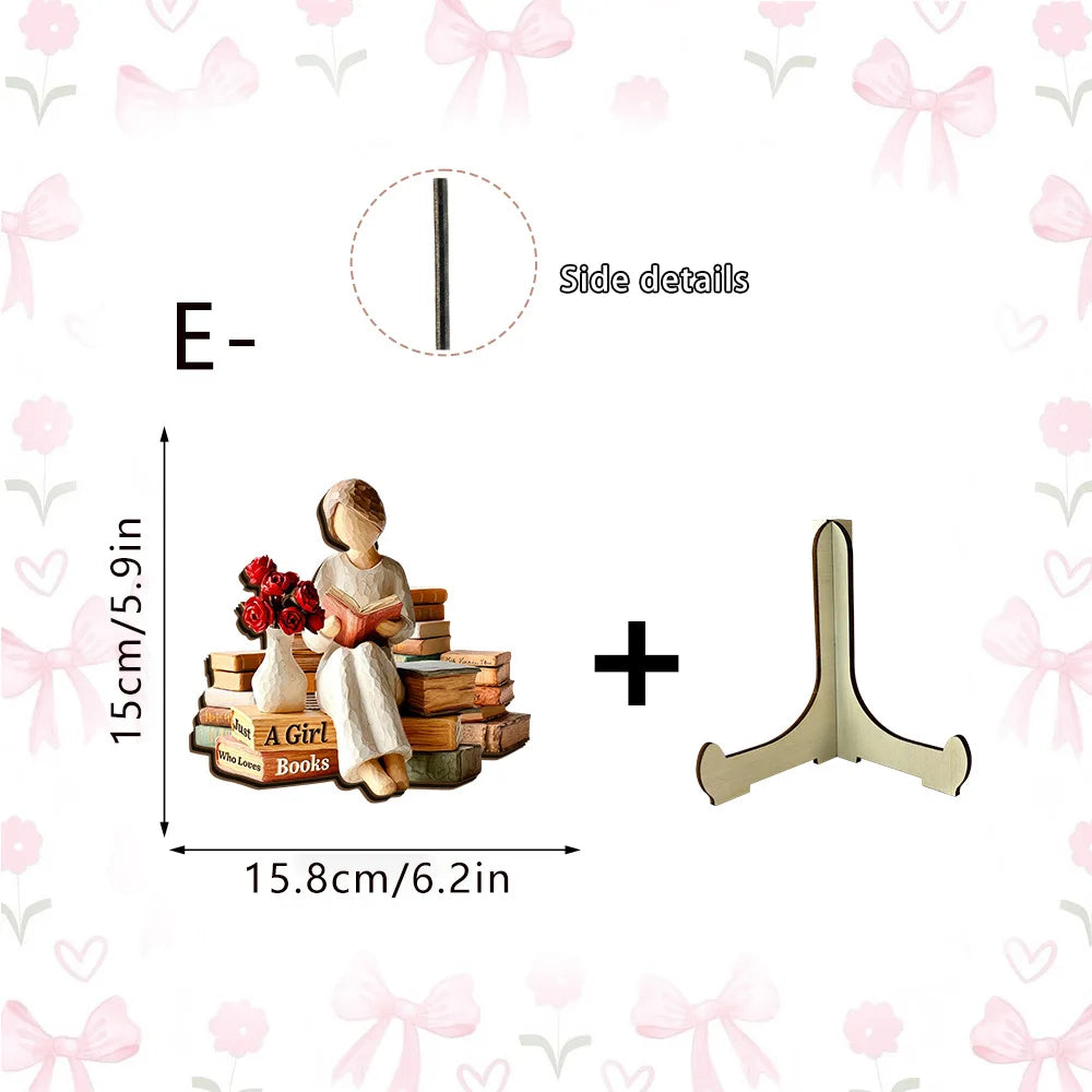 Reading Girl Wooden Bookshelf Decor