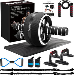 Ab Roller Wheel, 10 - In - 1 Ab Exercise Wheels Kit with Resistance Bands, Knee Mat, Jump Rope, Push - Up Bar - Home Gym Equipment for Men Women Core Strength & Abdominal Exercise - Showlu Well Nation Store
