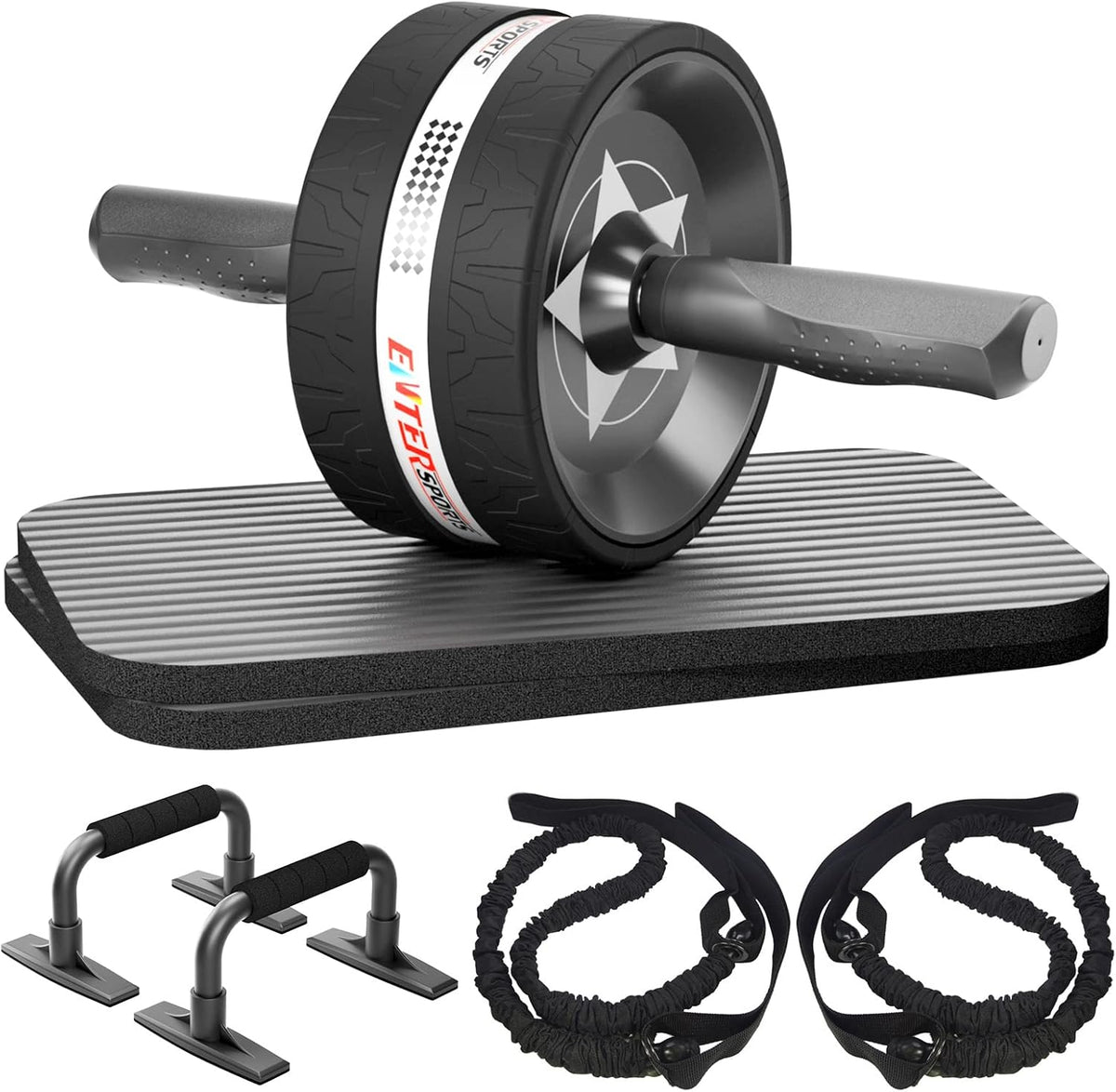 Ab Rollers Wheel Kit, Exercise Wheel Core Strength Training Abdominal Roller Set with Push Up Bars, Resistance Bands, Knee Mat Home Gym Fitness Equipment for Abs Workout - Showlu Well Nation Store