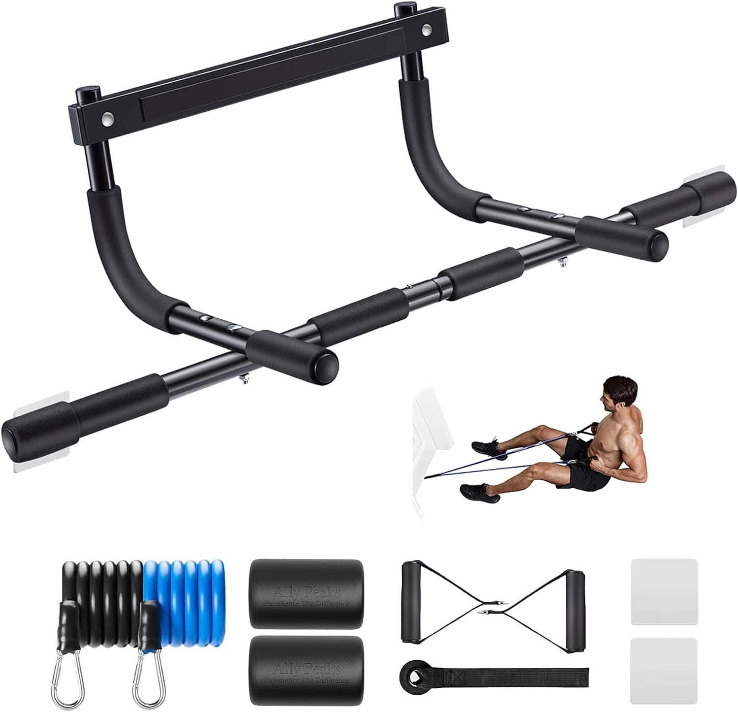 Ally Peaks Pull Up Bar for Doorway | Thickened Steel Max Limit 440 lbs Upper Body Fitness Workout Bar| Multi - Grip Strength for Doorway | Indoor Chin - Up Bar Fitness Trainer for Home Gym Portable - Showlu Well Nation Store