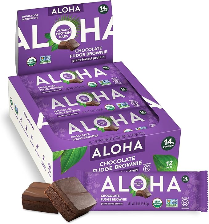 ALOHA Organic Plant - Based Protein Bars | Chocolate Fudge Brownie | Vegan, Gluten - Free, Paleo, Low - Carb, Non - GMO, Soy - Free, 12 Count - Showlu Well Nation Store