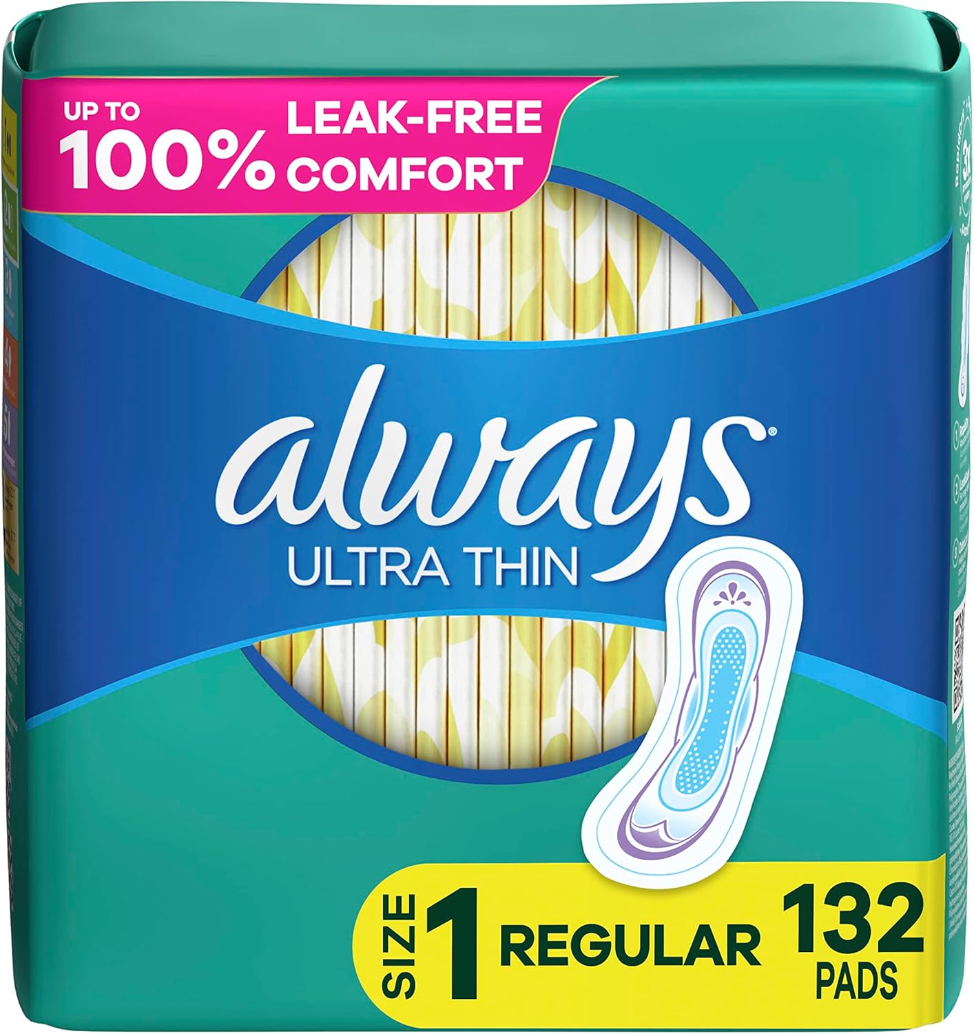 Always Ultra Thin Pads for Women, Size 1 Regular Absorbency Without Wings Unscented, 44 Count x 3 Packs (132 Count total) - Showlu Well Nation Store