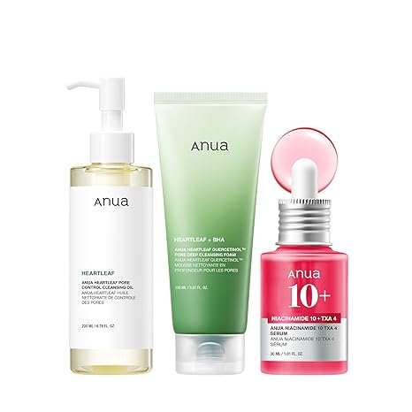 Anua 3 - Step Glass Skin Beginner Set, Double Cleansing with Facial Serum, Oil Cleanser & Face Wash with Heartleaf, Daily Routine with Niacinamide, Korean Skincare Set - Showlu Well Nation Store