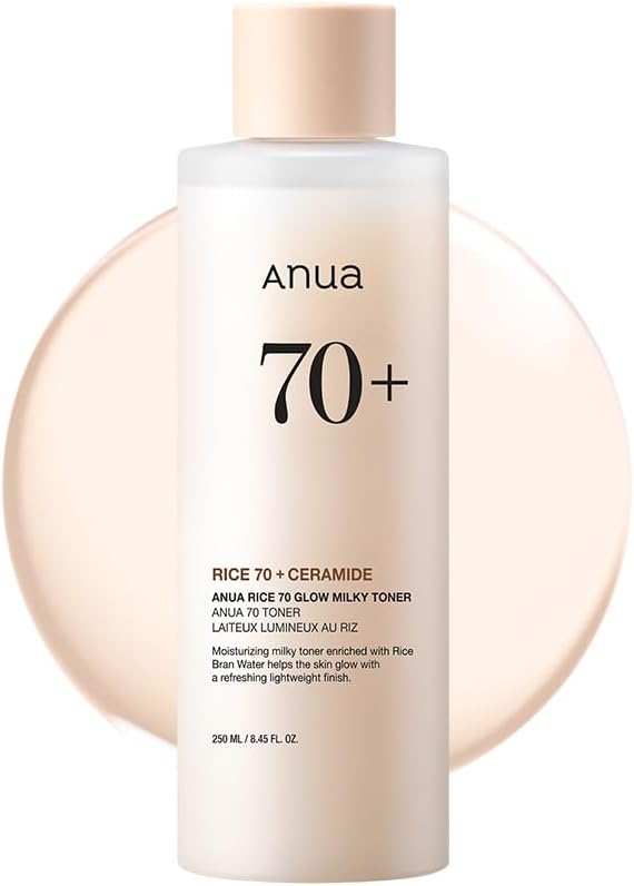 ANUA Rice 70 Glow Milky Toner, for Glass Skin, Rice Water, Niacinamide, Ceramides, Panthenol, Fragrance - Free, Non comedogenic, Fungal Acne Safe, Korean Skin Care, 250ml/8.45fl.oz. - Showlu Well Nation Store