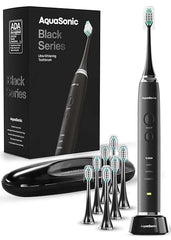 Aquasonic Black Series Ultra Whitening Toothbrush – ADA Accepted Electric Toothbrush - 8 Brush Heads & Travel Case – 40,000 VPM Electric Motor & Wireless Charging - 4 Modes w Smart Timer - Showlu Well Nation Store