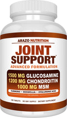 Arazo Nutrition Glucosamine Chondroitin Turmeric Msm Boswellia - Joint Support Supplement for Relief 180 Tablets for Bones, Back, Knees, Hands (180 Tablets) - Showlu Wellness Nation Store