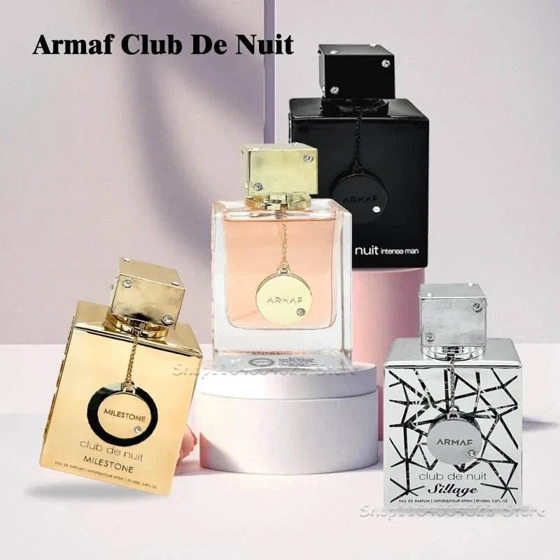 Collection of ARMAF Club De Nuit unisex perfumes with different bottle designs and fragrance options.